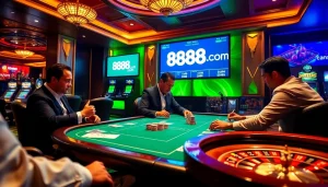 Engaging poker game at 888b.com casino showcasing excitement and professional play.