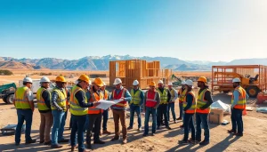 Workers at a construction site in Wyoming showcasing teamwork and progress for construction association wyoming.