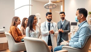 Discussing hair transplant istanbul options with a qualified surgeon in a modern clinic setting.