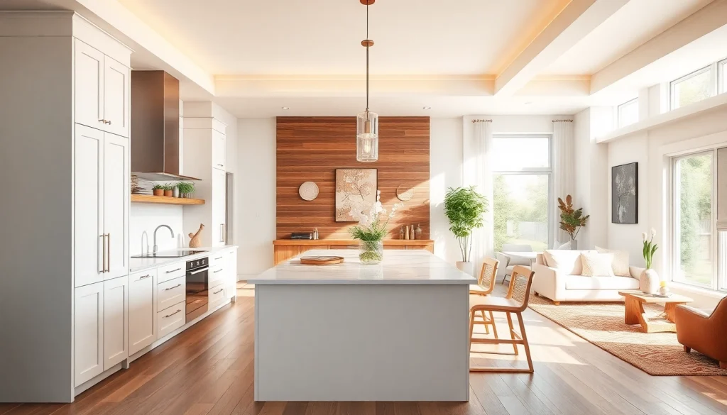 Home renovation in a modern kitchen showcasing a sleek design and elegant fixtures.