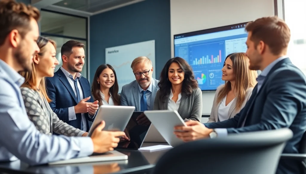 Discussing competitive intelligence strategies in a modern office environment.