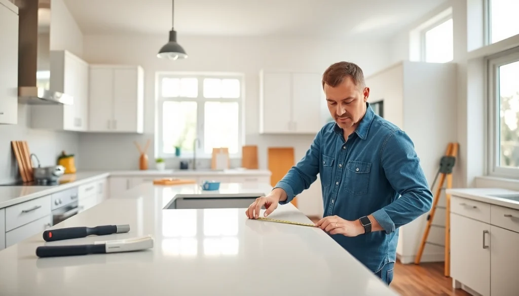 Transforming a kitchen through home renovation with a skilled contractor at work.