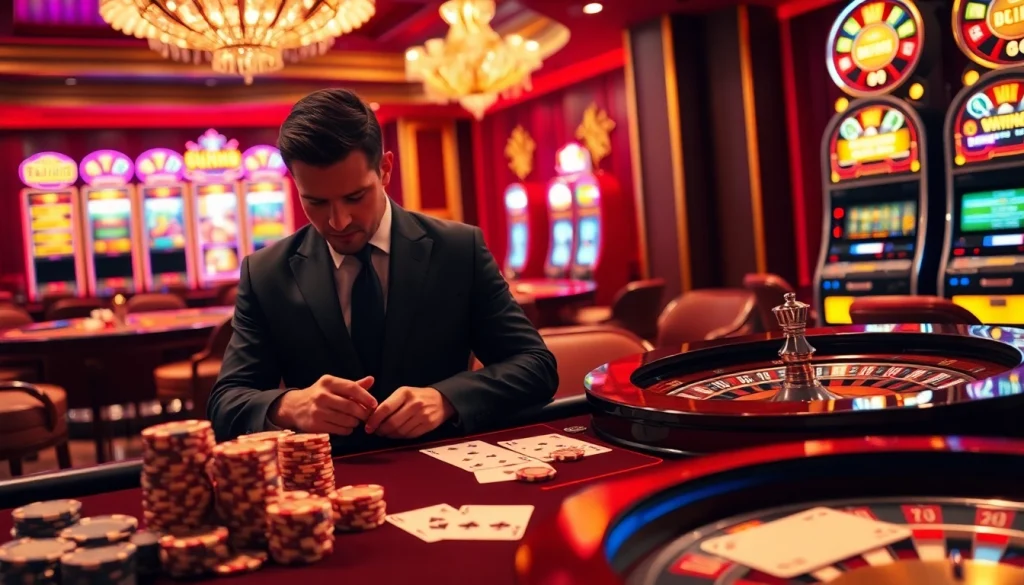 Exciting gambling action at new66 casino, showcasing poker chips and roulette wheel.