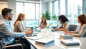 Professional accountants collaborating in a bright office for Accounting and Bookkeeping Services.