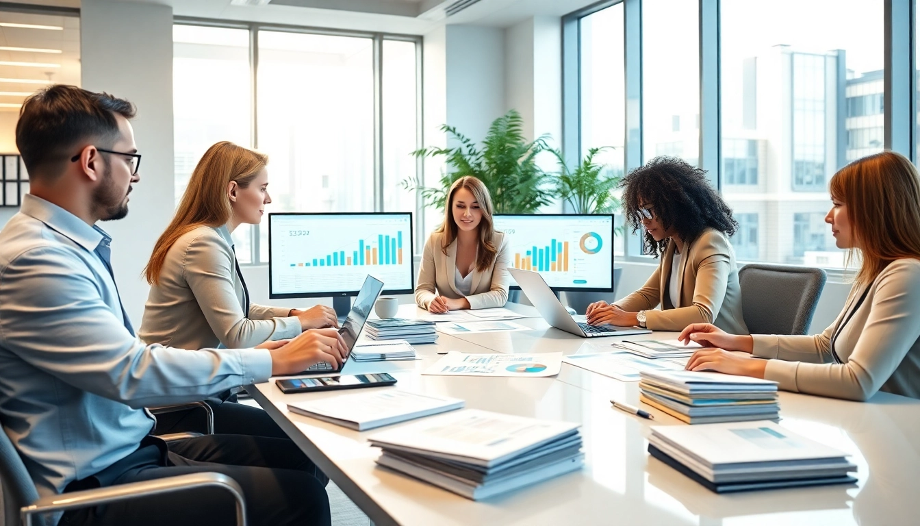 Professional accountants collaborating in a bright office for Accounting and Bookkeeping Services.
