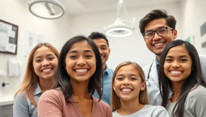 Smiling patients with braces in a modern dental clinic in Malaysia, showcasing innovative dental care.