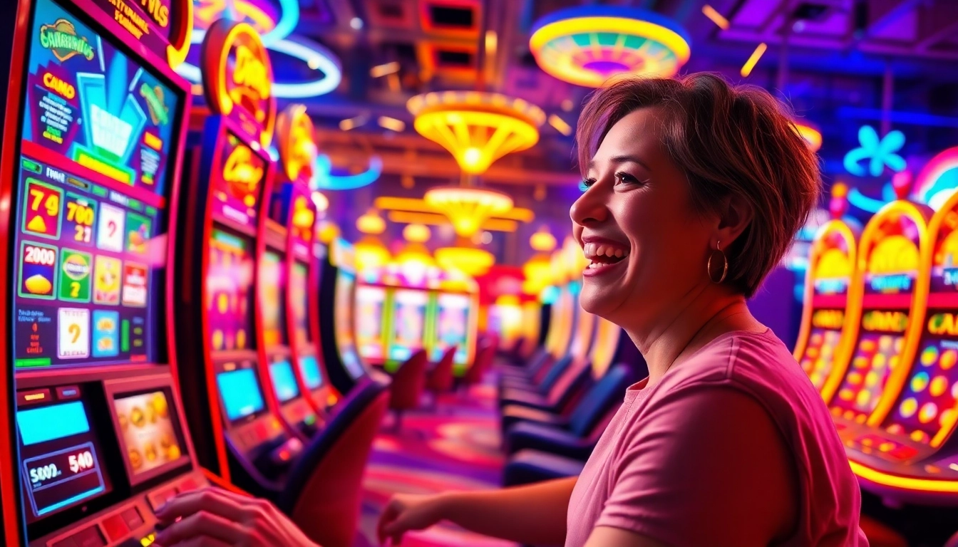 Rasakan keseruan bermain petanitoto dengan mesin slot berwarna-warni dan suasana kasino yang hidup.