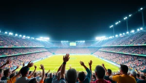 Cheering fans at a live event featured on https://thesportstribune.in, showcasing vibrant stadium atmosphere.