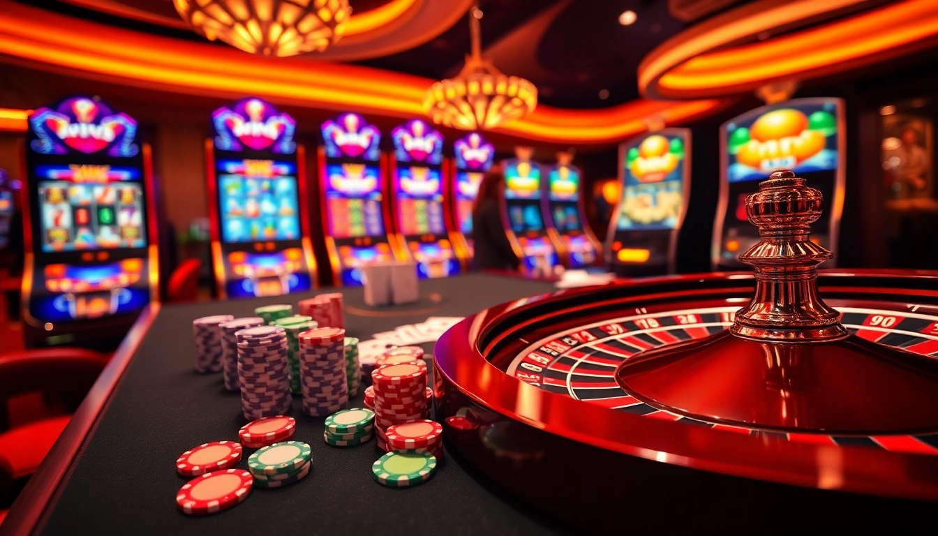 Players enjoying a thrilling game at https://xx88vt.com/, showcasing poker chips and vibrant casino elements.