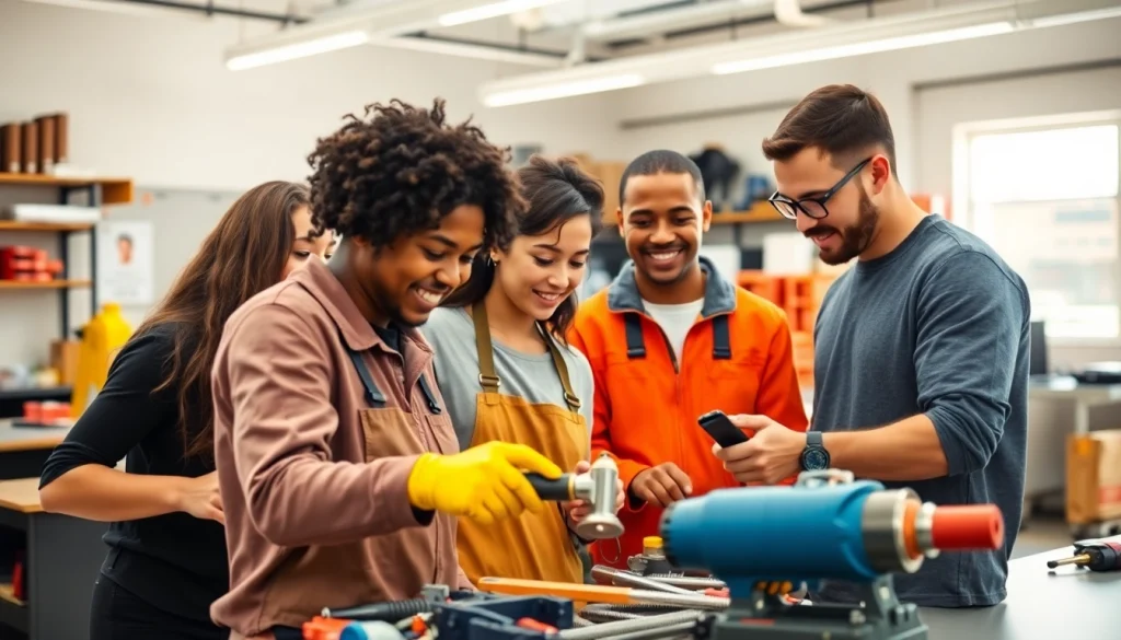 Students learning at trade schools in southern California showcasing diverse trades and vibrant collaboration.