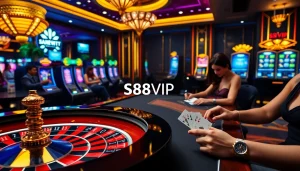 S88VIP players enjoying a luxurious online casino experience with dynamic gaming tables and vibrant chips.