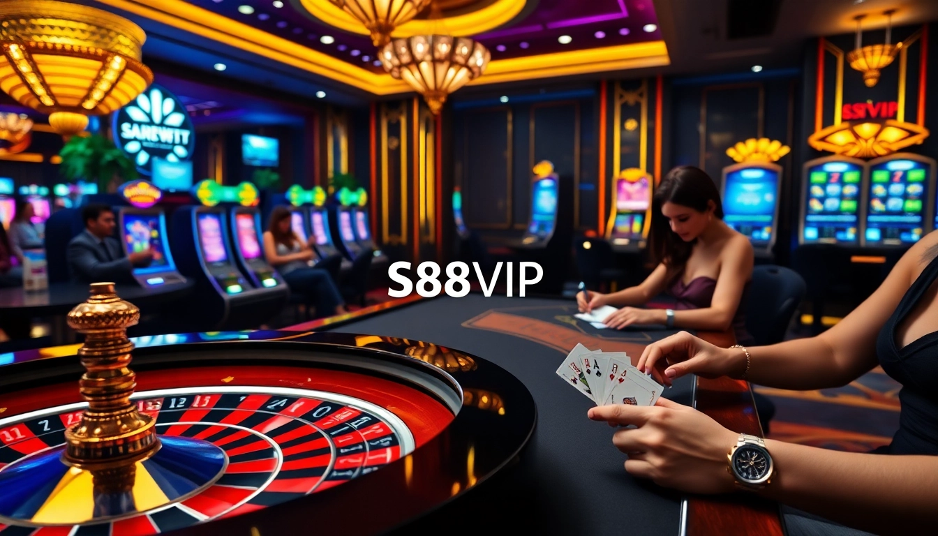 S88VIP players enjoying a luxurious online casino experience with dynamic gaming tables and vibrant chips.