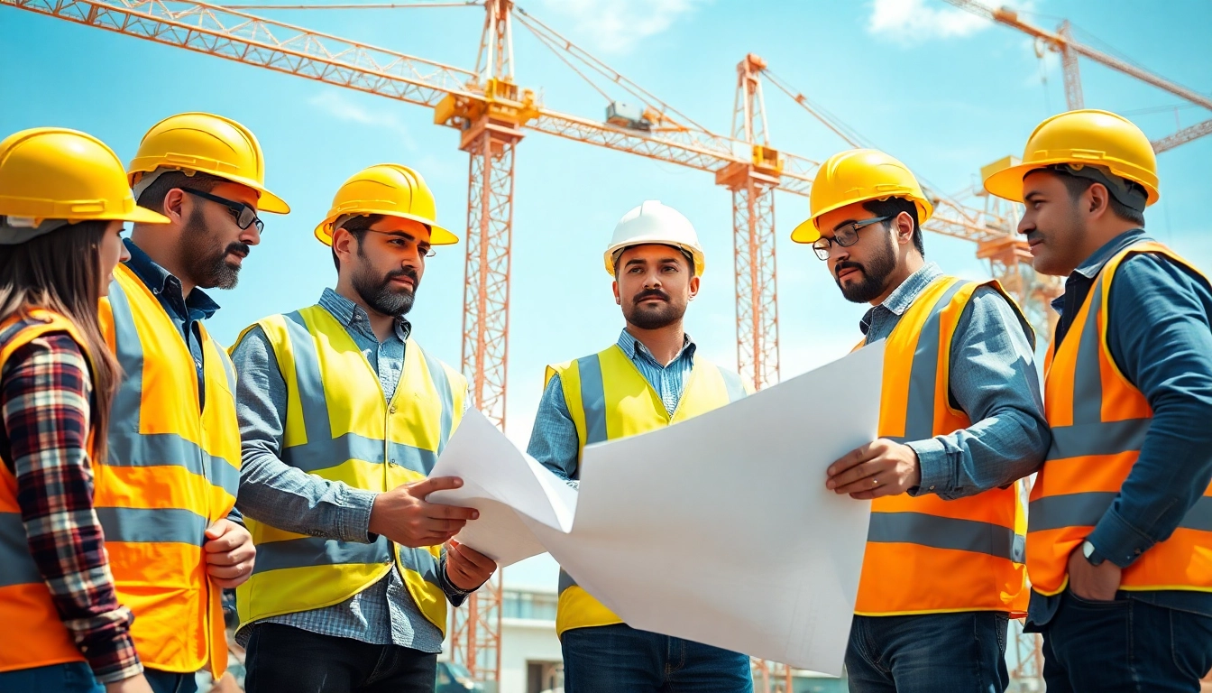 Construction workers collaborating on-site, highlighting diverse careers in construction.
