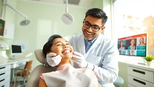 Braces Malaysia: A friendly orthodontist interacting with a patient in a modern dental clinic.