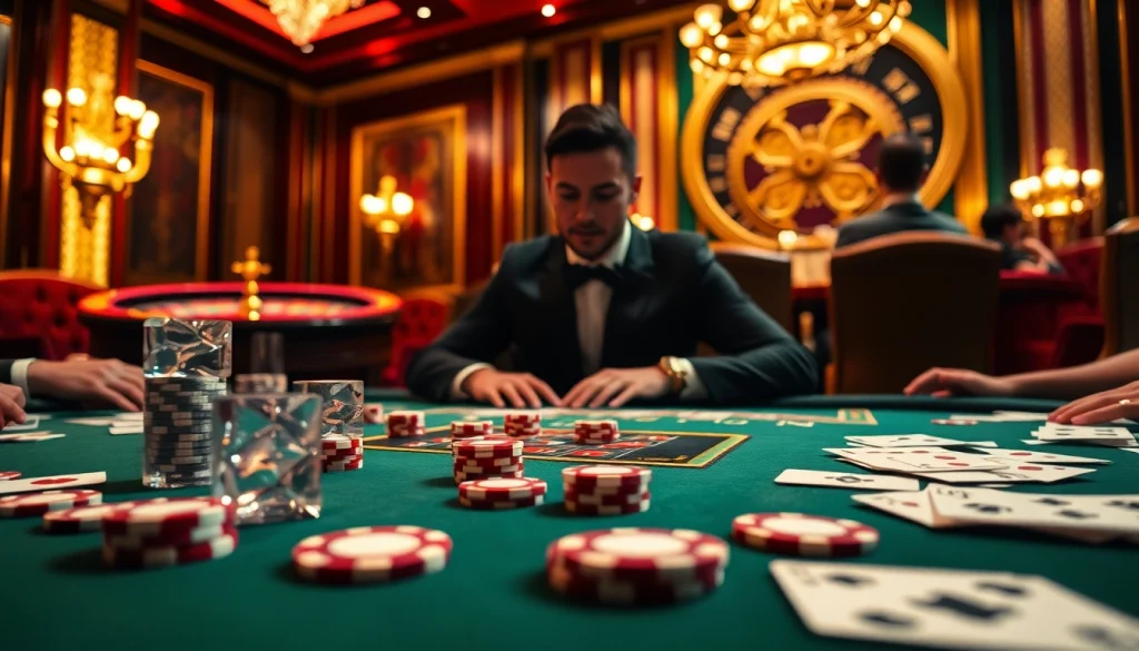 A thrilling gambling scene at 99OK.COM with vibrant casino elements showcasing luxury and excitement.