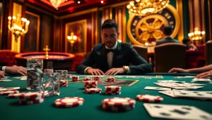 A thrilling gambling scene at 99OK.COM with vibrant casino elements showcasing luxury and excitement.
