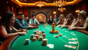 Engaged gamblers enjoying an exciting casino experience, highlighting 7mcn's digital betting options.