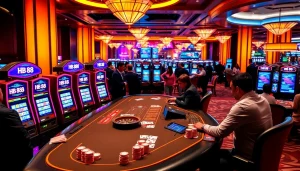 Experience thrilling gameplay at HB 88 with vibrant casino visuals, including betting tables and slot machines.