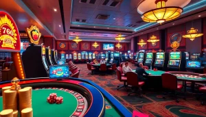 Experience the thrill of gambling at https://789club.quest/ with an exciting online casino scene featuring vibrant slot machines and poker tables.
