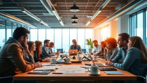 Business team collaborating in a vibrant workspace, enhancing productivity and creativity.