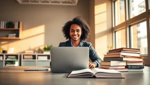 Learn CROR certification online in a dedicated study space with books and laptop.