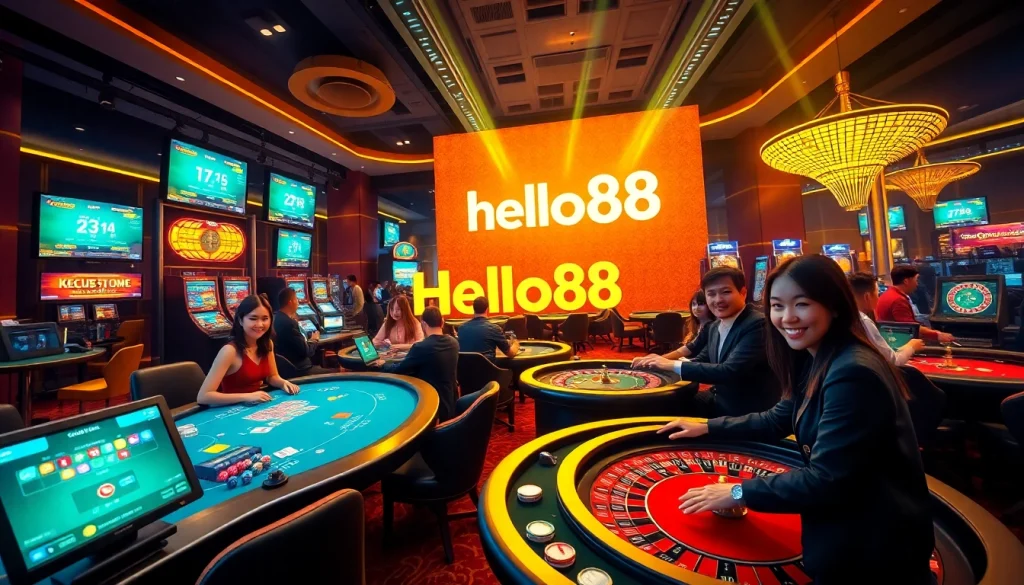 Hello88 online casino experience with excited players and engaging visuals.
