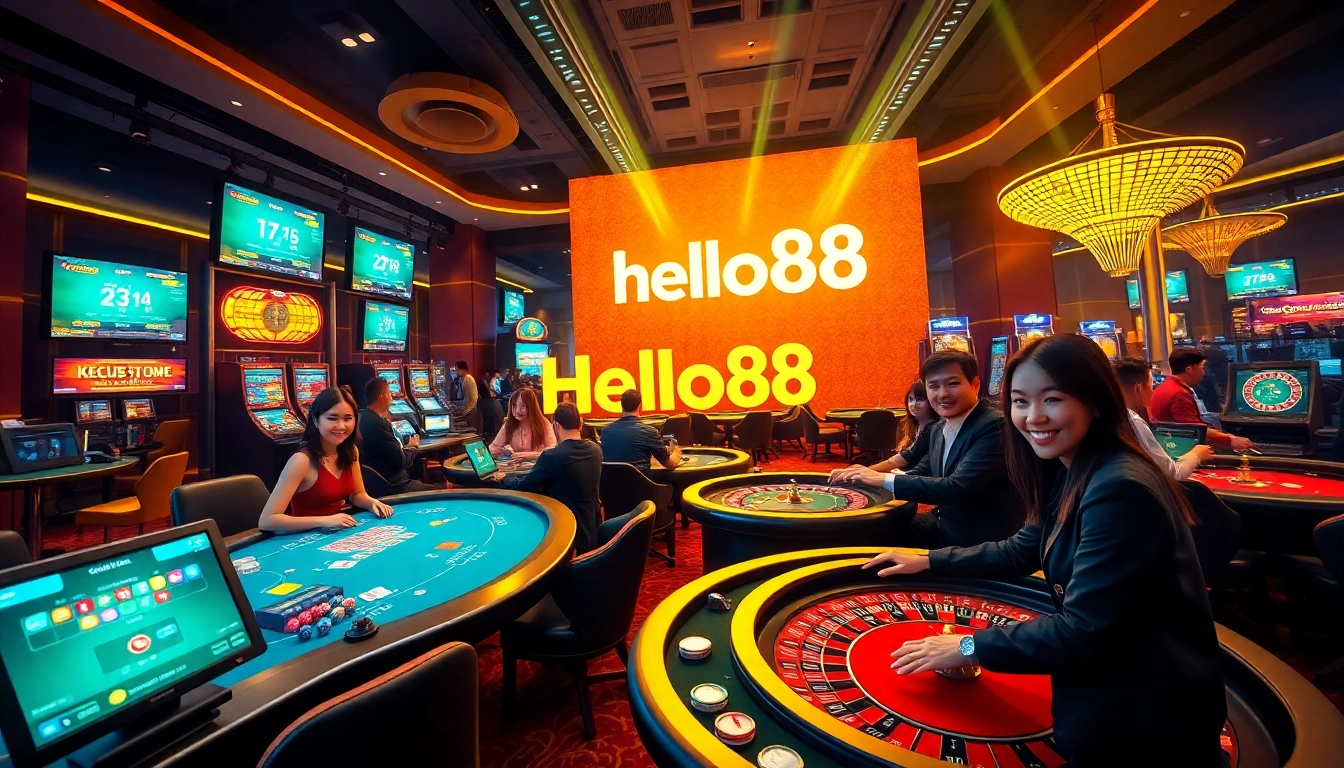 Hello88 online casino experience with excited players and engaging visuals.