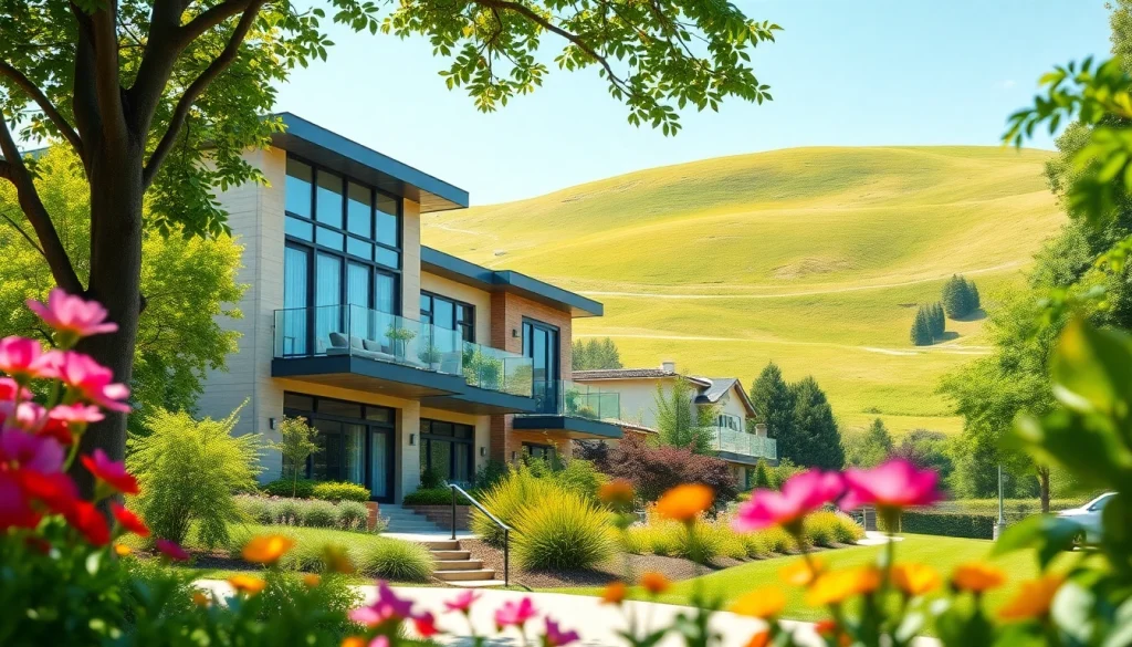 Stunning view of a modern residence teg with greenery and inviting outdoor space