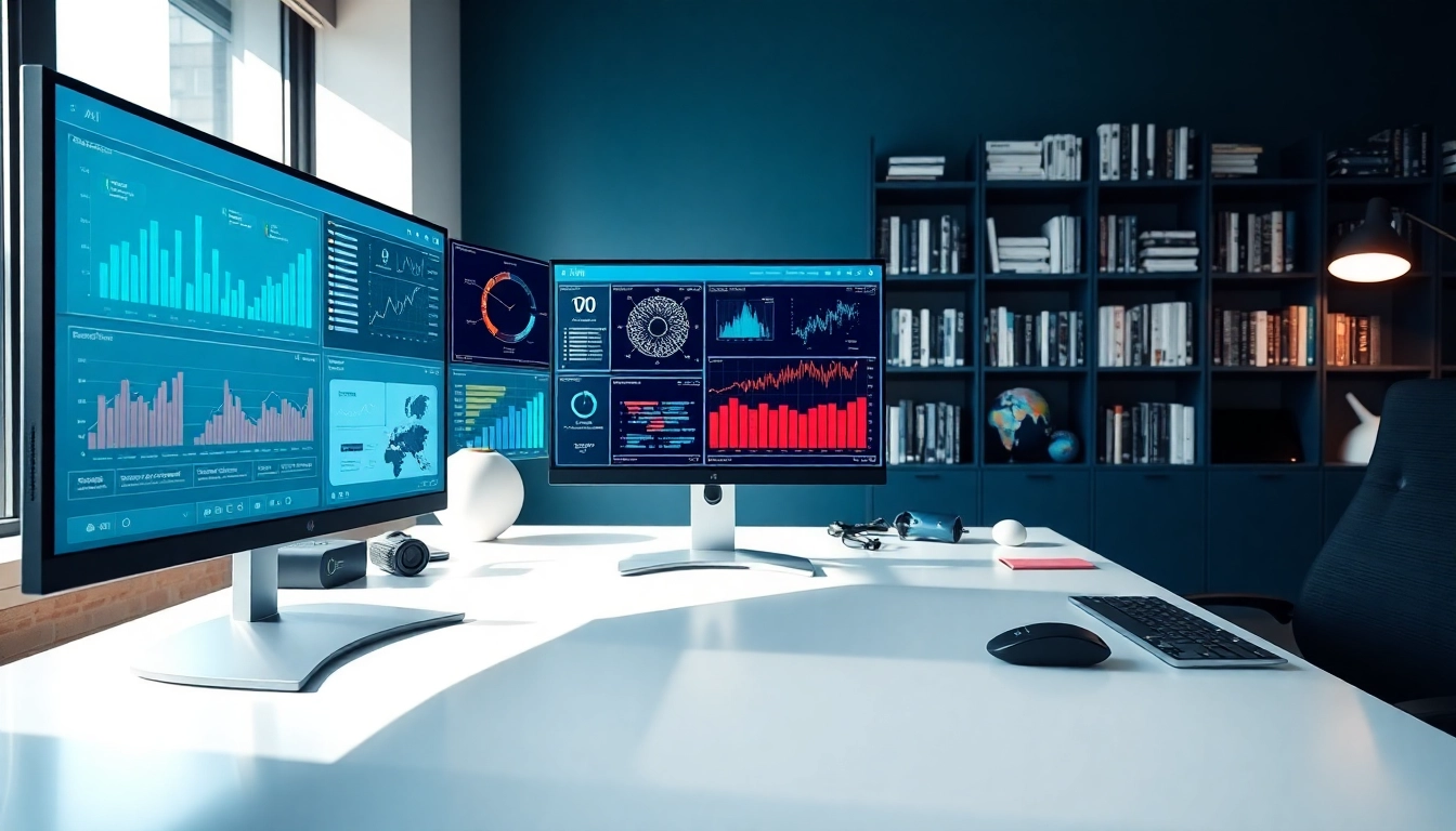 Engaging visual of an Ai Tool Navigator showing various AI tools and data insights in a modern workspace.