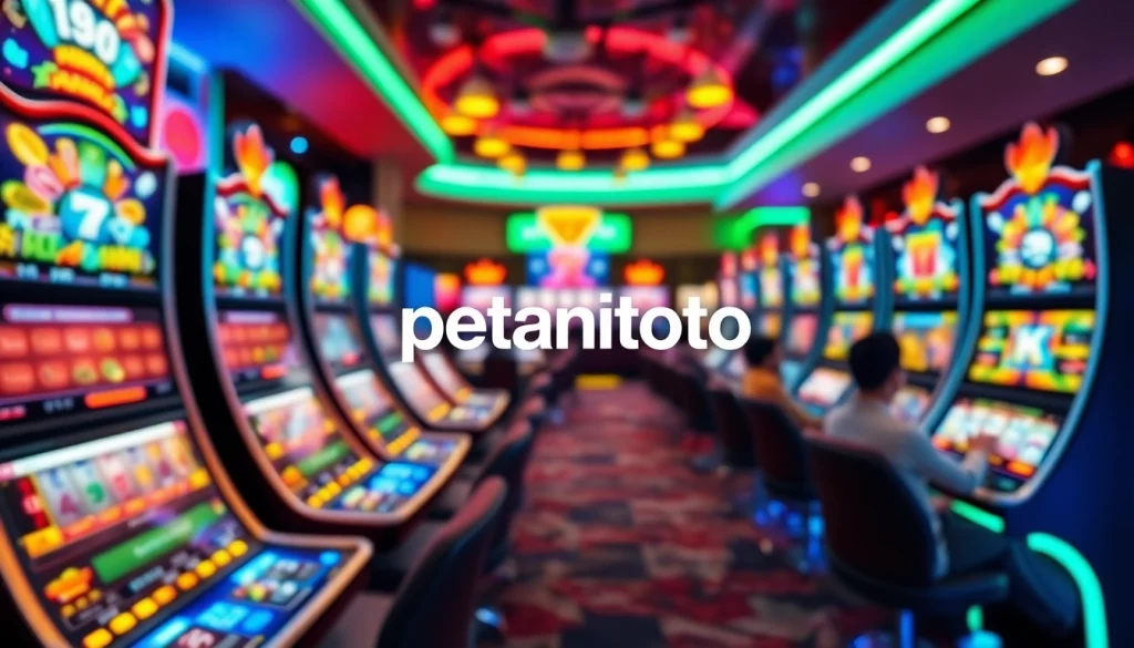 Menampilkan logo petanitoto dengan atmosfer permainan online yang menyenangkan dan warna cerah.