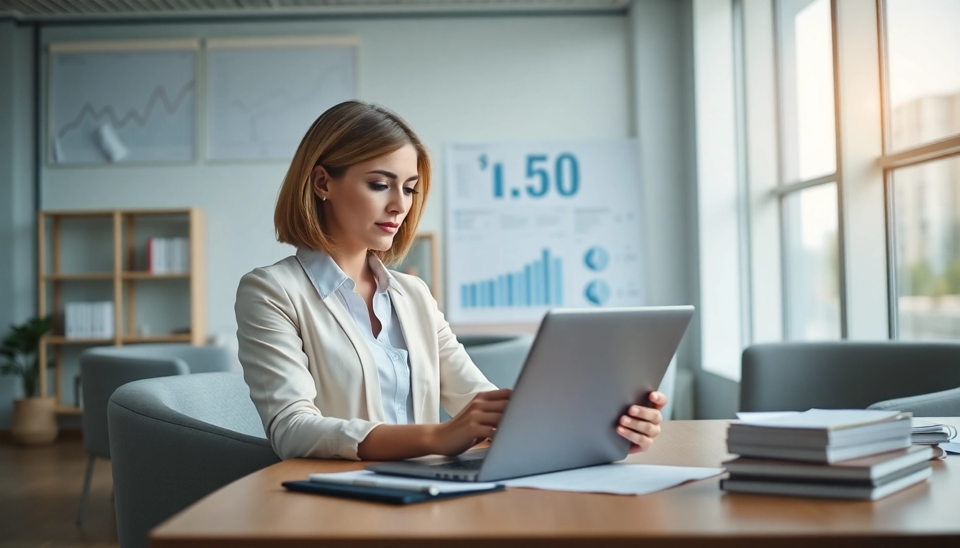 Księgowość dla spółki budowlanej w nowoczesnym biurze rachunkowym, prezentującego księgowego przeglądającego budżety projektów budowlanych.