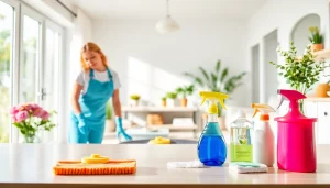Cleaning service team energetically transforming a home into a sparkling clean environment.