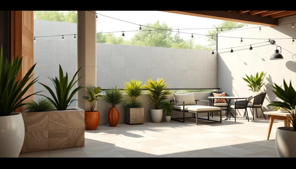 Terrasse spectaculaire présentant des carreaux de carrelage extérieur dans diverses couleurs et textures.