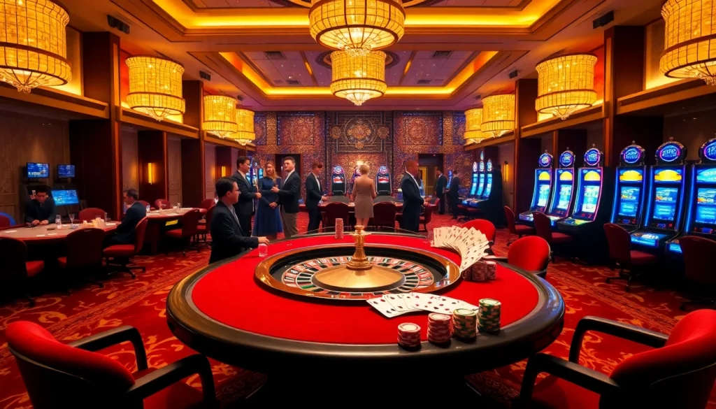 Players enjoying table games at qq 88, showcasing a luxurious casino ambiance.