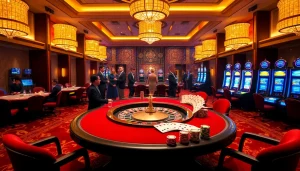 Players enjoying table games at qq 88, showcasing a luxurious casino ambiance.