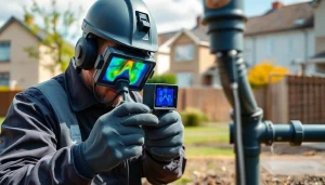 Inspecting leak detection equipment in Falkirk, showcasing expert leak detection Falkirk services.