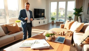 Showcase real estate interior with professional agent presenting property features