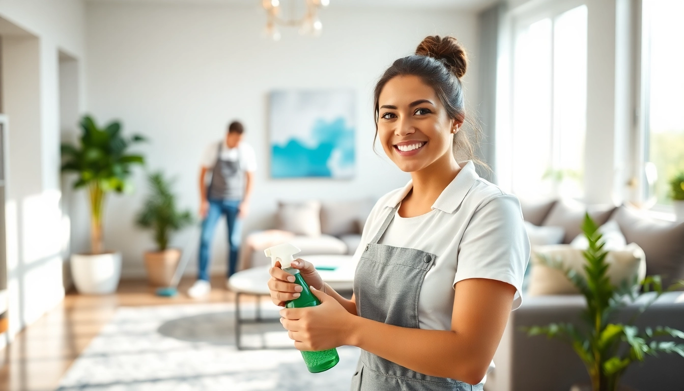 Engaging cleaning service team revitalizing a home with eco-friendly techniques.