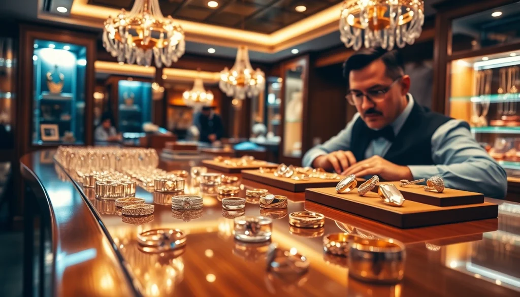 Juwelier in der Nähe showcasing exquisite jewelry pieces in an elegant boutique setting.