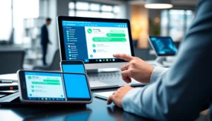 Learn what is a CRM for WhatsApp through a professional engagement scene with digital devices.
