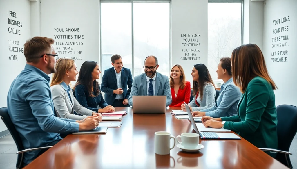 Engaging session with a business coach near me inspiring clients in a bright office.