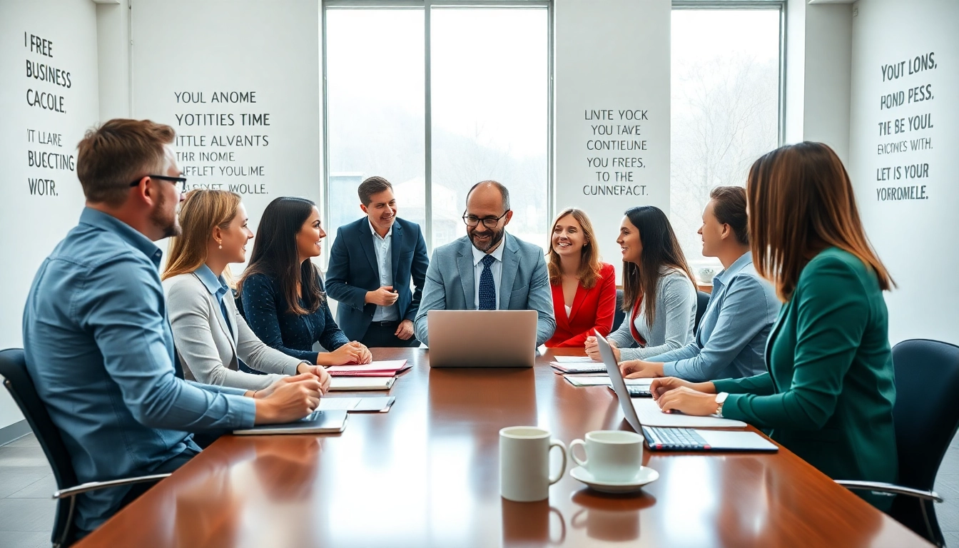 Engaging session with a business coach near me inspiring clients in a bright office.