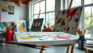 Enhance your creativity with a vibrant acrylic painting setup at https://acrylicpedia.com showcasing art supplies.