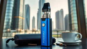 Showcase of PodSalt Hit 40K Dubai in a vibrant urban setting, highlighting its sleek design and trendy lifestyle.