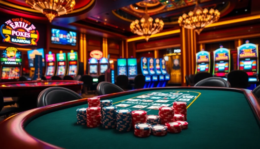 Engaging gambling scene featuring RAJABARONG strategies displayed on a casino table.
