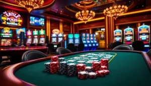 Engaging gambling scene featuring RAJABARONG strategies displayed on a casino table.