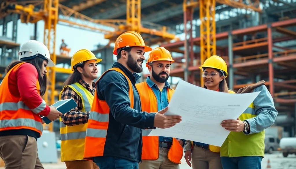 Construction association south carolina workers collaborating on a dynamic construction site.