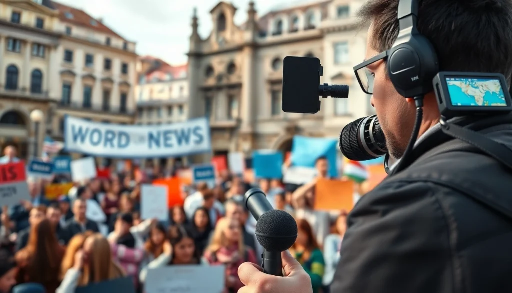 Професійний репортер на https://sumytoday.in.ua під час новинної події в центрі міста