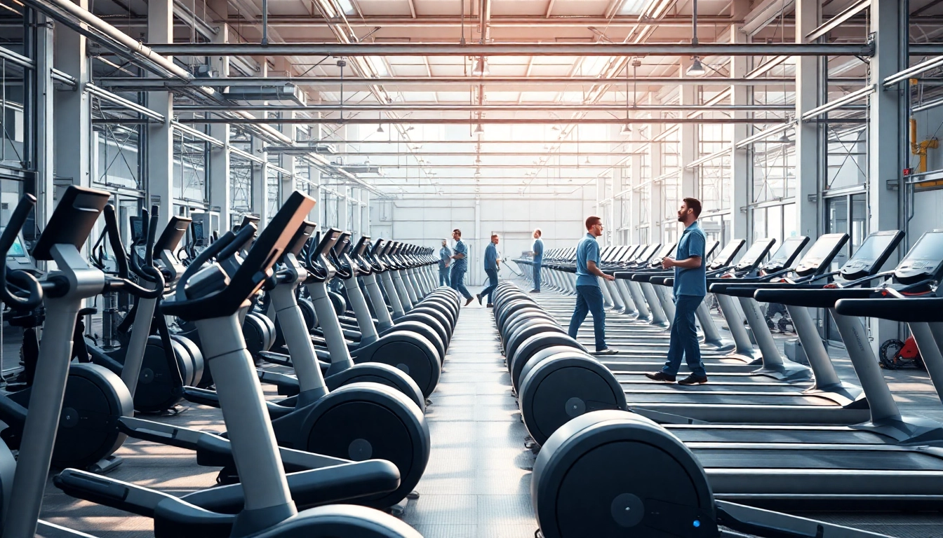 High-tech fitness equipment manufacturer showcasing advanced elliptical machines and treadmills, emphasizing quality and innovation.