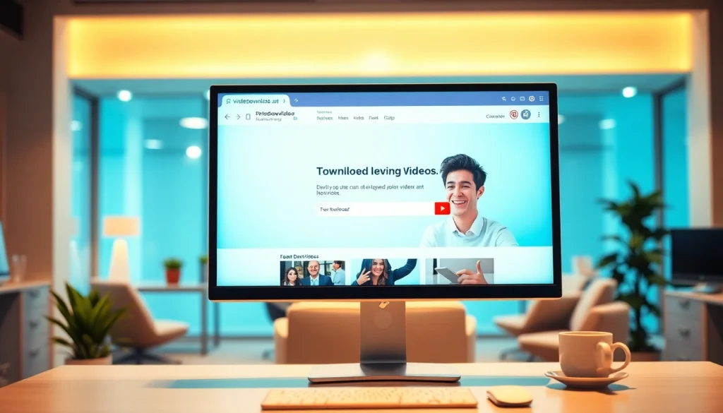 Download videos using pinvideodownloader.org on a computer screen with a satisfied user.